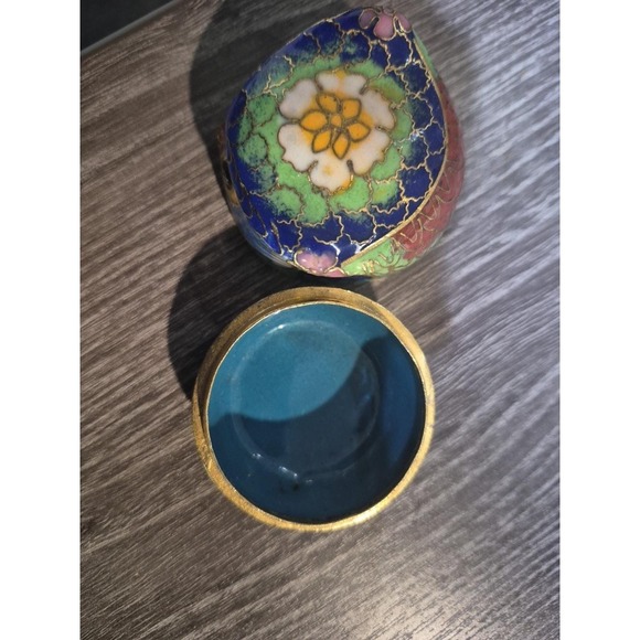 1970's Vintage Owl Trinket Jewelry Ring Box Brass Cloisonne Enamel 2" Tall (C) - Picture 5 of 7